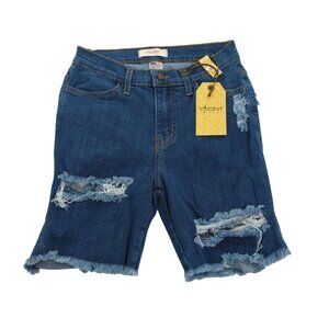 Distressed Denim Bermuda Shorts By Vibrant M.i.U Frayed Hem Made In USA S.